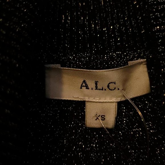 A.L.C. Womens Samuel Bodycon‎ Dress Black Gold Metallic Mock Neck Long Sleeve XS - Picture 7 of 10